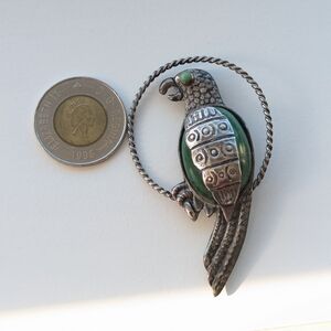 Silver and Green Parrot Brooch
